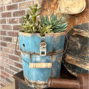 Antique Blue Wood Ice Cream Bucket